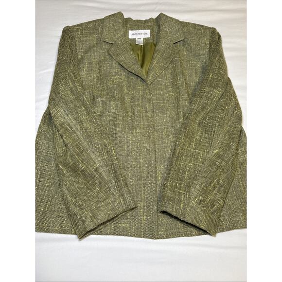VTG Jones New York Wool Silk Linen Blend Blazer Womens 18W Green Tweed Jacket - Picture 9 of 13